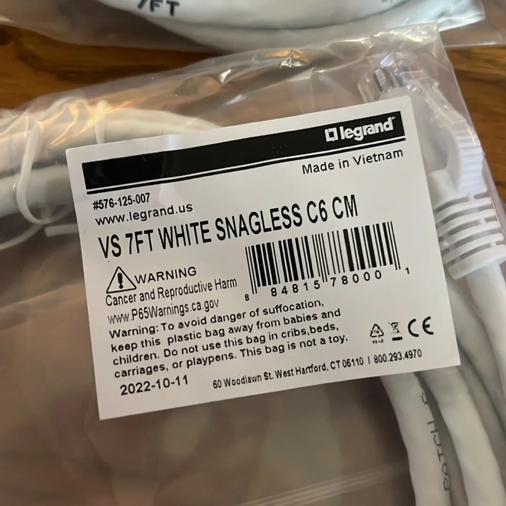 7 foot White Snagless Cat 6 Network Cable, Package of 6